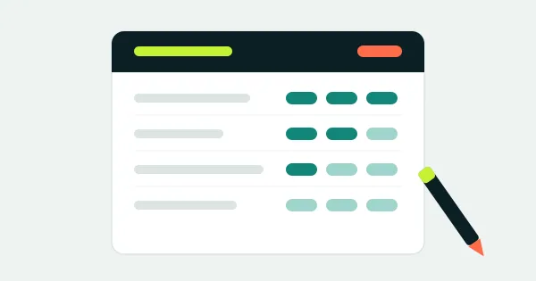 Workout log illustration: a gym log card with rows of logged sets and a pen